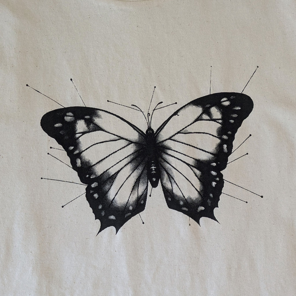 Old Style Imperfect Pinned Butterfly Neutral T-Shirt Size M