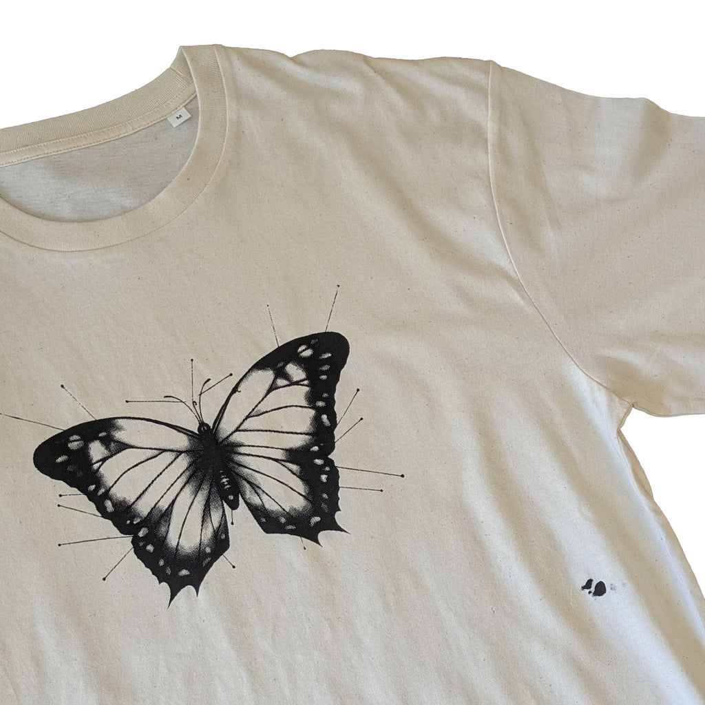 Old Style Imperfect Pinned Butterfly Neutral T-Shirt Size M